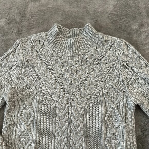 Abercrombie & Fitch Gray Cable Knit Sweater Women's SMALL Mock Neck - Picture 3 of 7